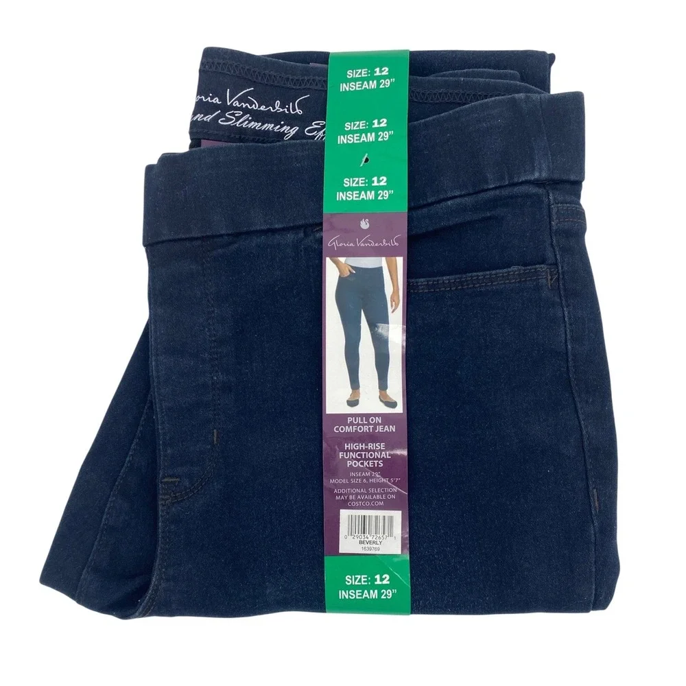 Gloria Vanderbilt Pull On Comfort Jean Womens 12 Beverly New High Rise Slimming